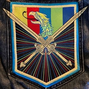 Coogi Jeans 38x34 Embroidered Denim Men’s Distressed Colorful Bird Sword Hip Hop